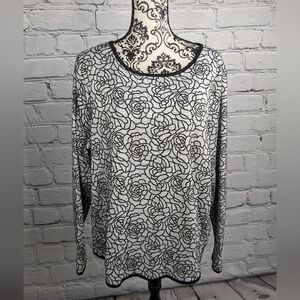 Elle women's long sleeve stretch knit floral print top size xxl pockets bb02